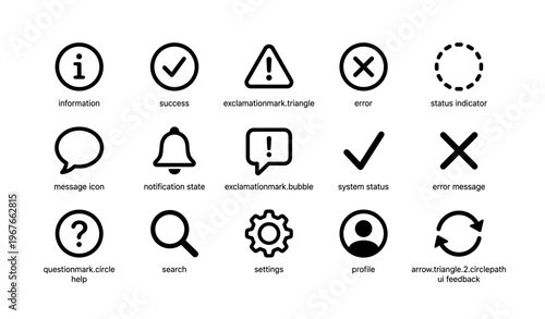 Icon set for information, success, error, and system status indicators
