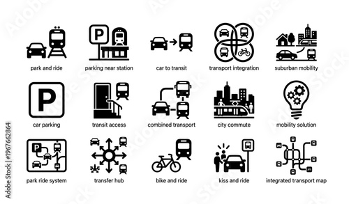 Efficient urban commute icons for transit solutions and mobility access