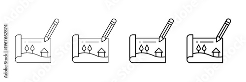 Land Use Planning Icons Vector Set In Different Stroke Line Style