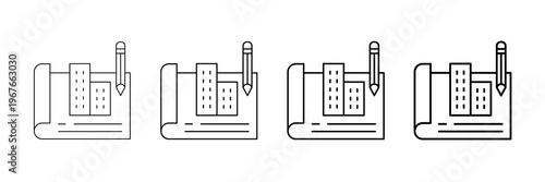 Municipal Planning Icons Vector Set In Different Stroke Line Style