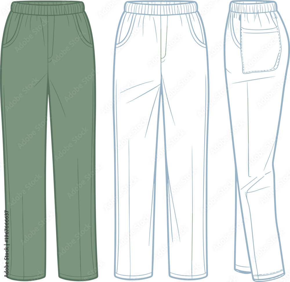 Φωτογραφία Flat vector fashion pants technical illustration front back side view