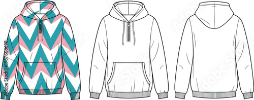 Flat vector hoodie and jogger pants technical drawing casual tracksuit template design
