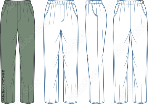 Flat vector jogger pants technical drawing set casual sweatpants fashion template design
