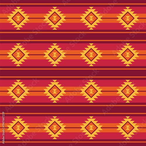 Geometric Detailed Seamless Aztek Diamond Pattern in Warm Red and Orange Hues