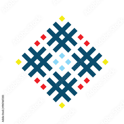 Modern Geometric Diamond Pattern with Crosses and Dots Abstract Background Design