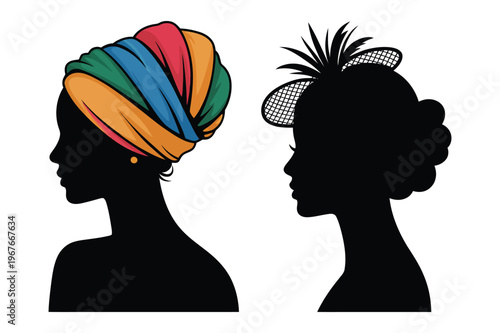 Two women silhouettes with head coverings