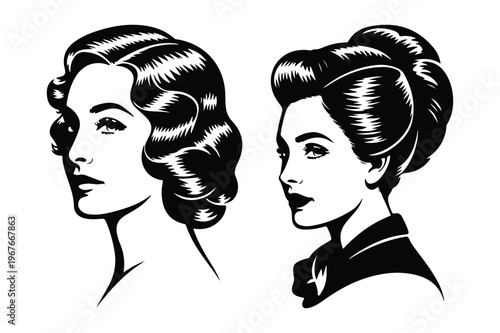 Vintage hairstyle vector illustrations with hair styling with beauty parlor