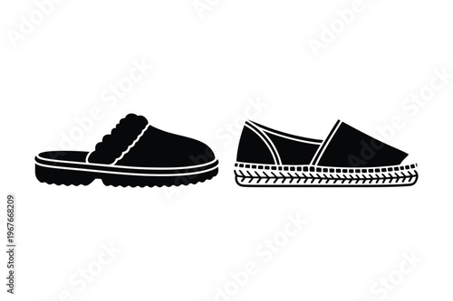 Slipper and espadrille casual shoes icons