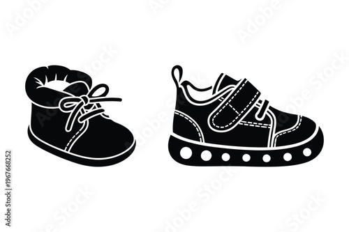 Baby bootie and sneaker shoes silhouettes