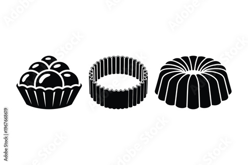 Dessert baking molds black and white vector icons