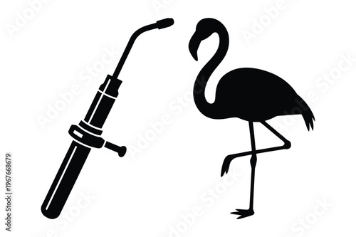 Soldering iron tool and tropical flamingo bird vector icons
