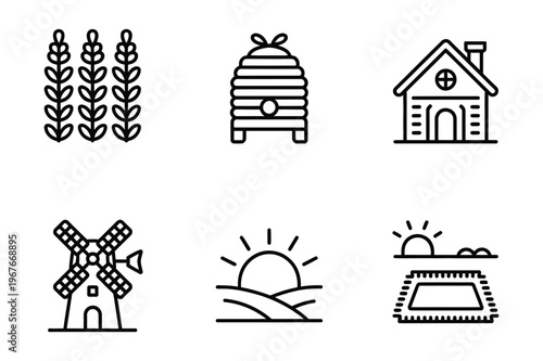 Farming and agriculture thin line vector icon set