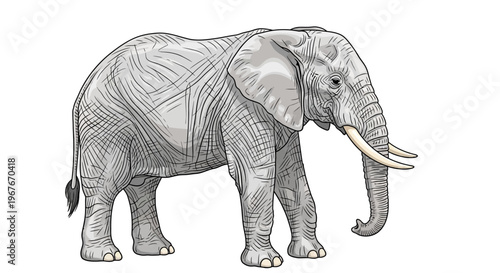 African Elephant Illustration on White Background