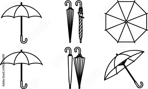 Collection of various umbrella designs and styles for graphic resources  simple line illustrations