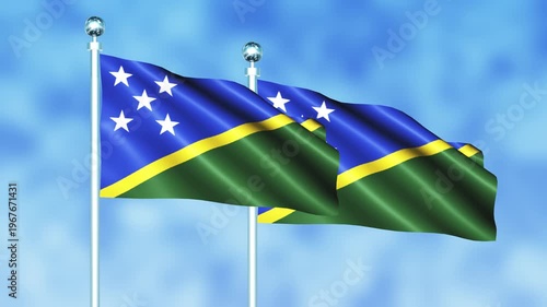 Solomon Islands National Flag Waving on Flagpole, Seamless Loop, Realistic 3D Animation