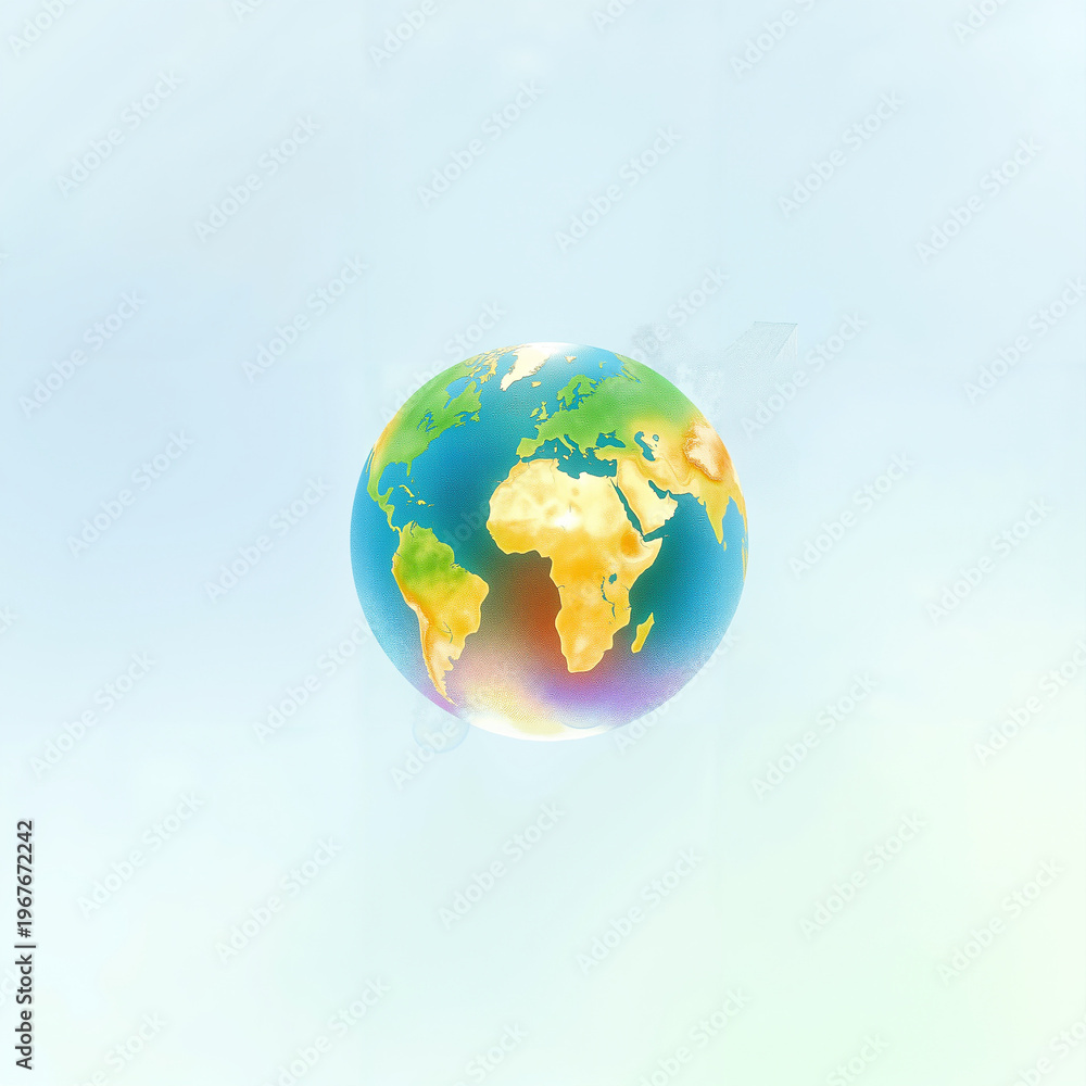 Naklejka premium Globe illustration on a light background representing Earth and its continents.
