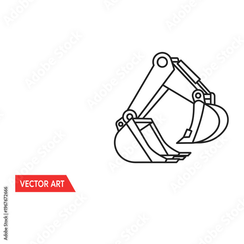 Excavator arm and bucket line art icon for construction machinery
