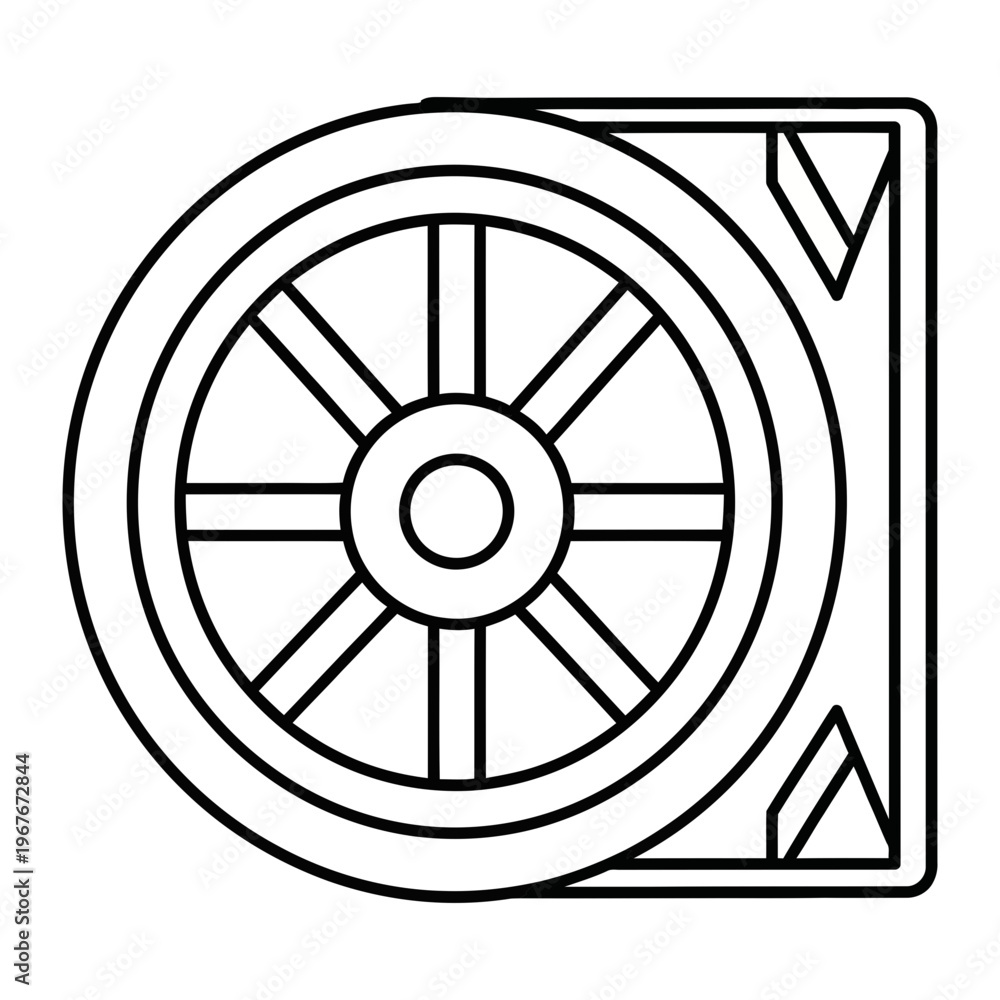 Fototapeta premium Mechanical wheel outline drawing in square border graphic