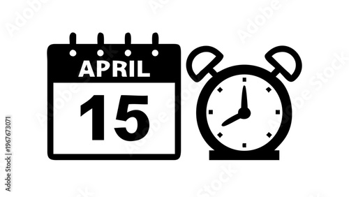 Tax deadline day concept with alarm clock and April 15 calendar page deadline stress time management	
