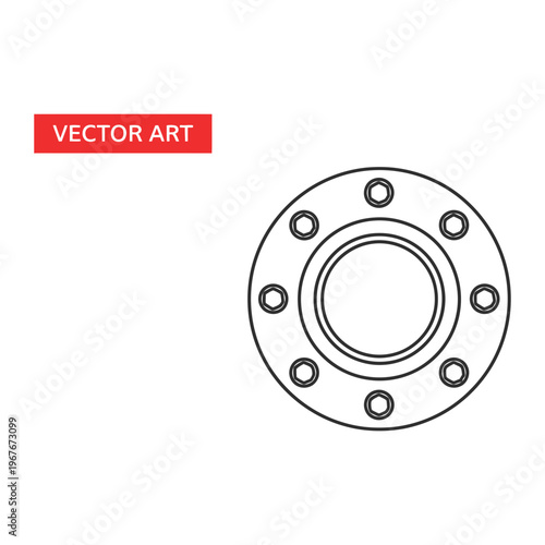Circular industrial flange icon minimal line art vector illustration