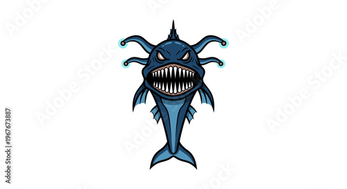 Anglerfish with sharp teeth and tentacles.