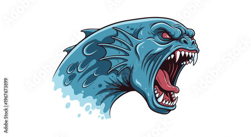 Angry monster fish head closeup profile.