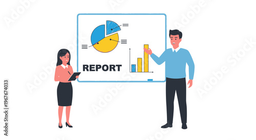 Businessman presenting data on report chart.