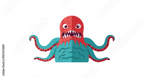 Colorful toy octopus with sharp teeth.