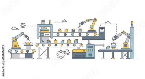 Industrial robotic assembly line system.
