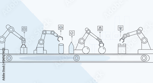 Robotic arms on a production line.
