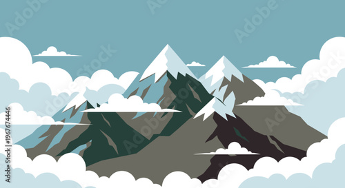 Snowy mountain peaks above clouds.