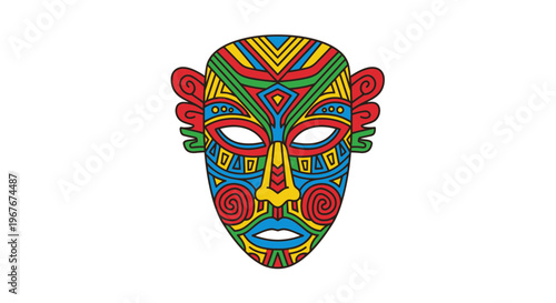 Vibrant colorful tribal mask design.