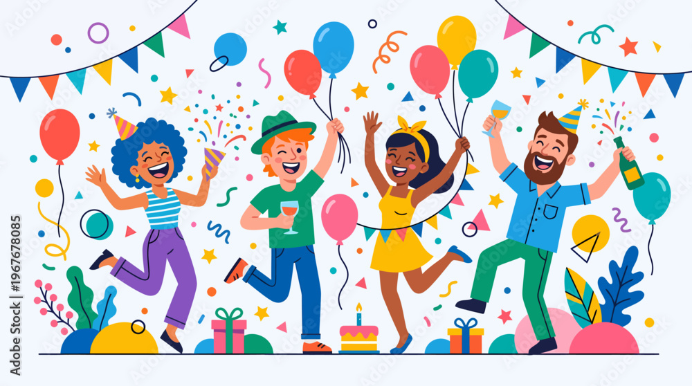 Fototapeta premium Joyful Celebration - A Group of Friends Enjoying a Festive Party.