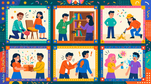 Illustrations depicting various acts of kindness and helpfulness.