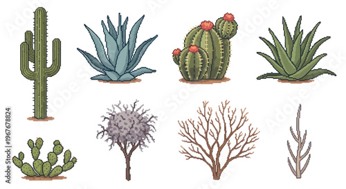 Desert Plants Pixel Art Collection - Cacti and Succulents for Environment Design