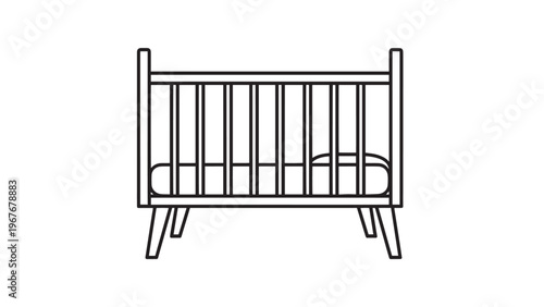 Minimalist Baby Crib with Wooden Frame and Slats for Nursery Decor.