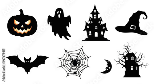 Halloween Spooky Silhouettes Set - Flat Black Glyph Icons Collection for Celebrations