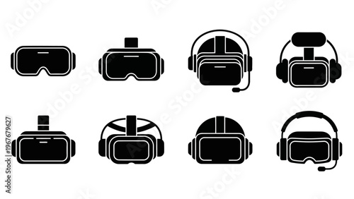 Vector Illustration of Different Virtual Reality Headsets and Devices for Immersive Experiences