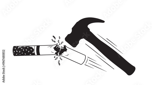 Hand Using Hammer to Break Cigarette with Explosive Effect.