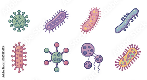 Microbiology Germs, Viruses, and Bacteria Collection - Flat Vector Icons for Medical Science