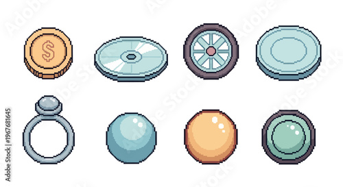 Pixel Art Gaming Isometric Icons: Retro 8-bit Digital Game Assets  Collectibles Set