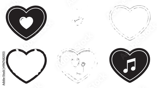 Set of five heart-themed icons with various designs and styles for digital use.