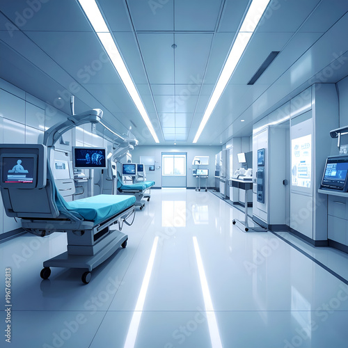 Modern Hospital Operating Room - Advanced Medical Technology and Sterile Environment.