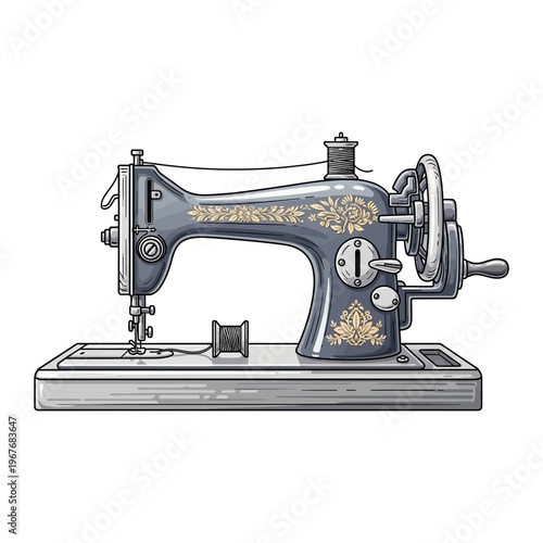 Vintage sewing machine illustration hand-drawn style