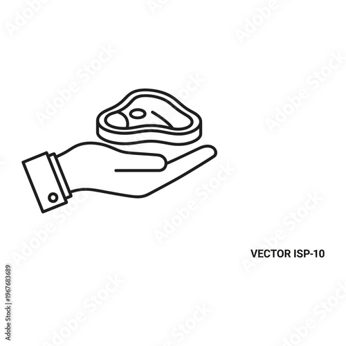 Hand holding raw beef steak line art icon