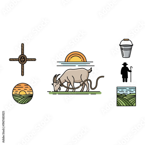 Traditional farming and shepherding icons