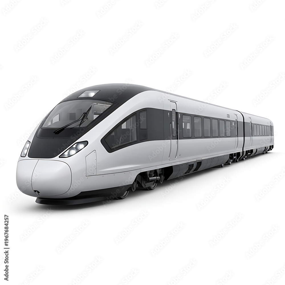 Fototapeta premium Modern High-Speed Train Commuter on White Background, Futuristic Transportation