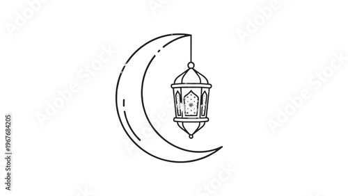 Elegant Lantern Hanging from Crescent Moon Symbolizing Night and Peace.