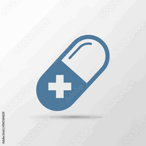 Blue medical pill with white cross.