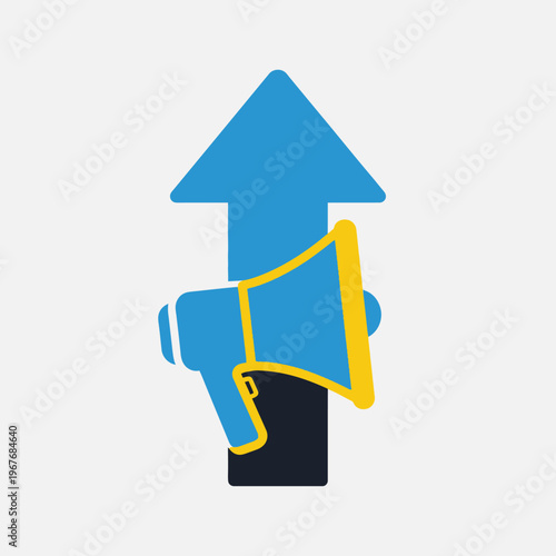 Blue Megaphone With Yellow Outline.